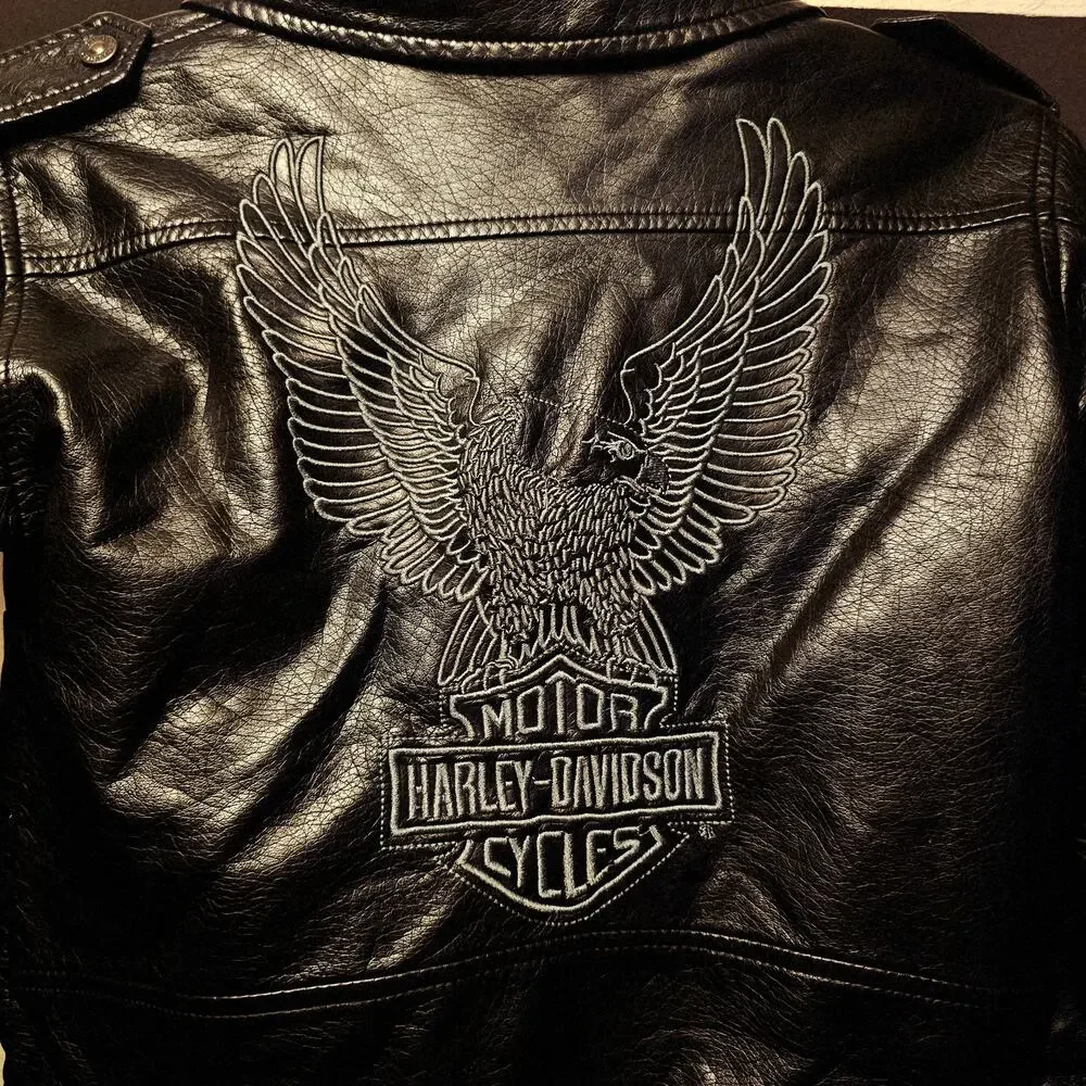 Harley Davidson boys upwing eagle biker moto jacket pleather size 6